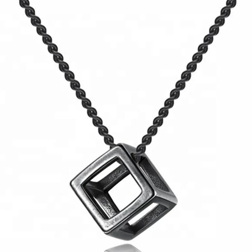❤️NEW TUNGSTEN SQUARE HOLLOW BOX CUBE PENDANT NECKLACE, N90201P156